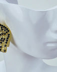 Close up of Ibiza Crystal Studs showing ornate elephant detailing with contrasting black crystal accents.
