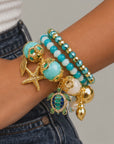 Soleia Sea Turtle 3pc Chunky Stack featuring turquoise, ivory, and gold beads with coastal charms.