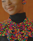 Ayoka necklace, Confetti Pop jewelry, wooden statement necklace, colorful collar necklace, bold shoulder chain, vibrant wooden beads, festival jewelry, jazzy statement necklace, handcrafted wooden necklace, dramatic fashion necklace