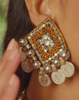 Indira Beaded Earrings - Silver Coin