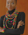 Ayoka necklace, Confetti Pop jewelry, wooden statement necklace, colorful beaded necklace, lightweight bold necklace, cascading beaded chain, festival jewelry, boho chic necklace, playful statement jewelry, versatile 2-in-1 necklace, boho jewelry, lightweight jewelry, colorful jewelry