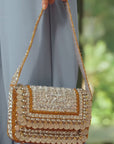 Indira Beaded Statement Flap Bag - Silver Coin