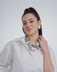 Lovebug Greige Jewelry Unique Beaded Necklace Grey Statement Necklace Heart Shaped Earrings Fashionable Greige Jewelry Designer Lovebug Necklace Trendy Grey Accessories Artistic Statement Jewelry Beaded Lovebug Jewelry Set Elegant Grey Fashion Jewelry High Fashion Beaded Necklace