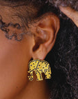 Close up of Ibiza Crystal Studs showing ornate elephant detailing with contrasting black crystal accents.