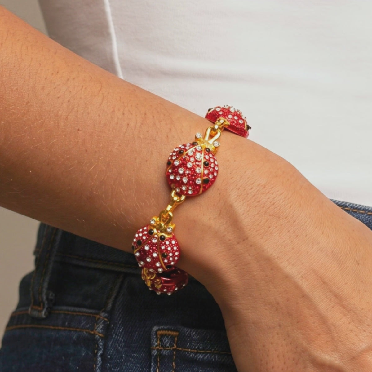 Scarlette 18k Dainty Pearl Bracelet - Ladybug,Bracelets, Sassy Jones,