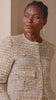 tweed blazer women, luxury women blazer, statement blazer, boutique blazer women, cropped blazer women, designer blazer, evening wear blazer, gold button blazer, textured blazer women, fringe blazer