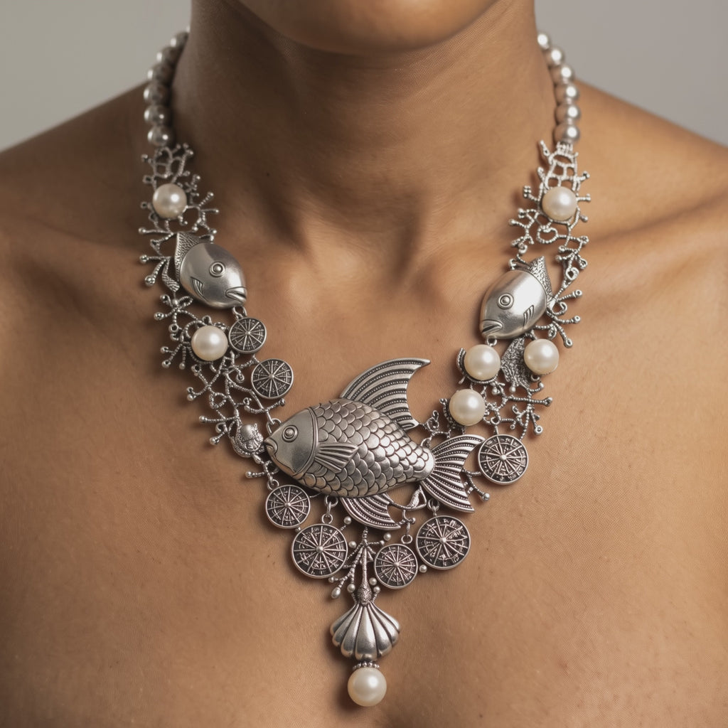 Paloma Silver Angel Fish Statement Bib, Necklaces, Sassy Jones,