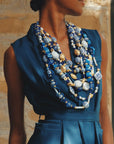 Caliope 2-in-1 Beaded Leather Necklace - Fine China Blue