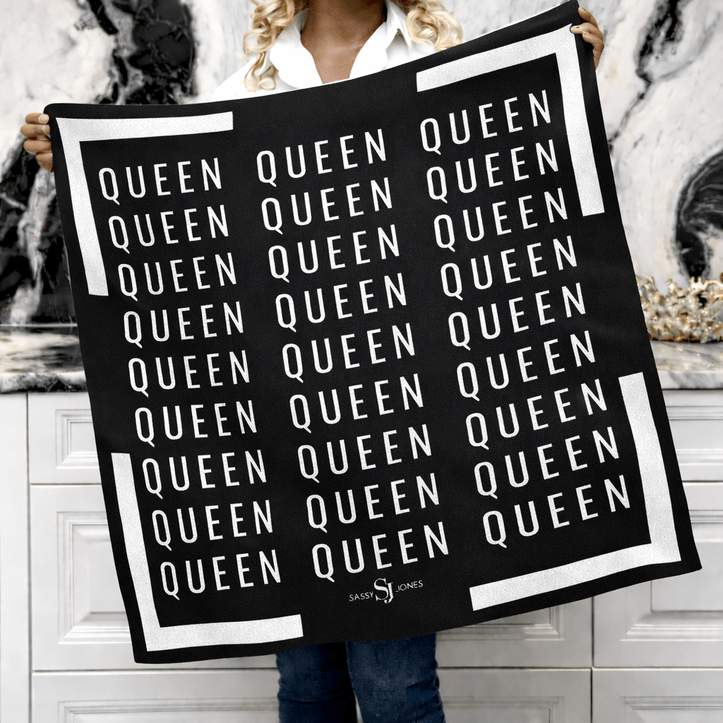 Queen Luxe Scarf 33" X 33" - B/W,Scarves, Sassy Jones,