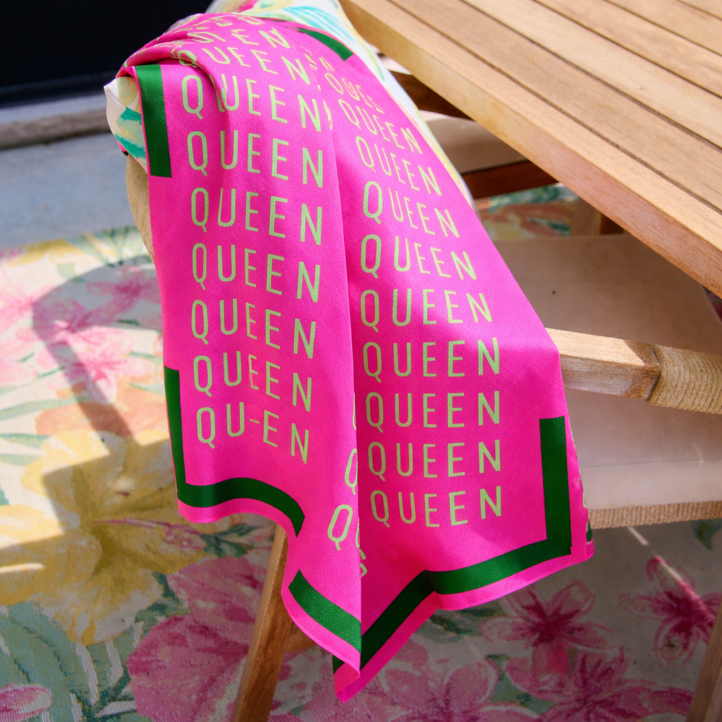 Queen Luxe Scarf 33" x 33" - Pink/Green,Scarves, Sassy Jones,