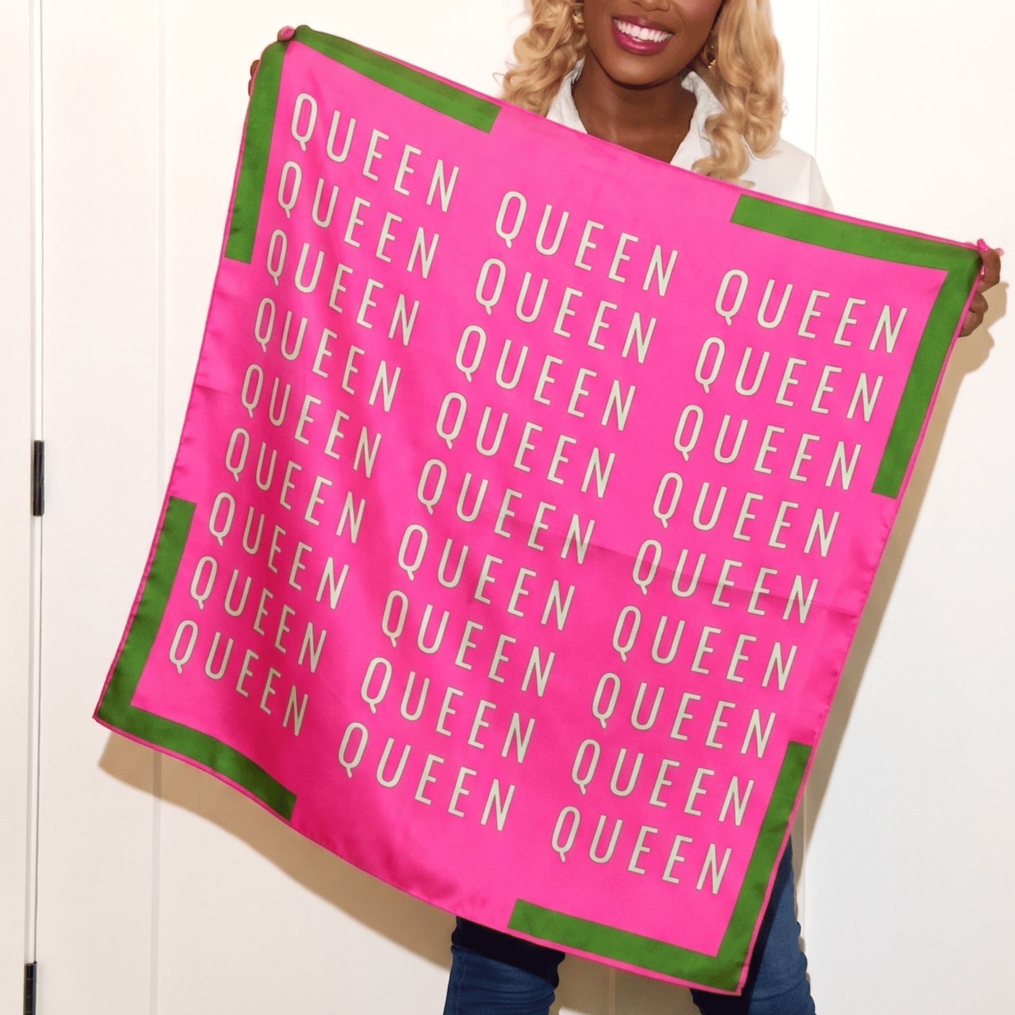 Queen Luxe Scarf 33" x 33" - Pink/Green,Scarves, Sassy Jones,