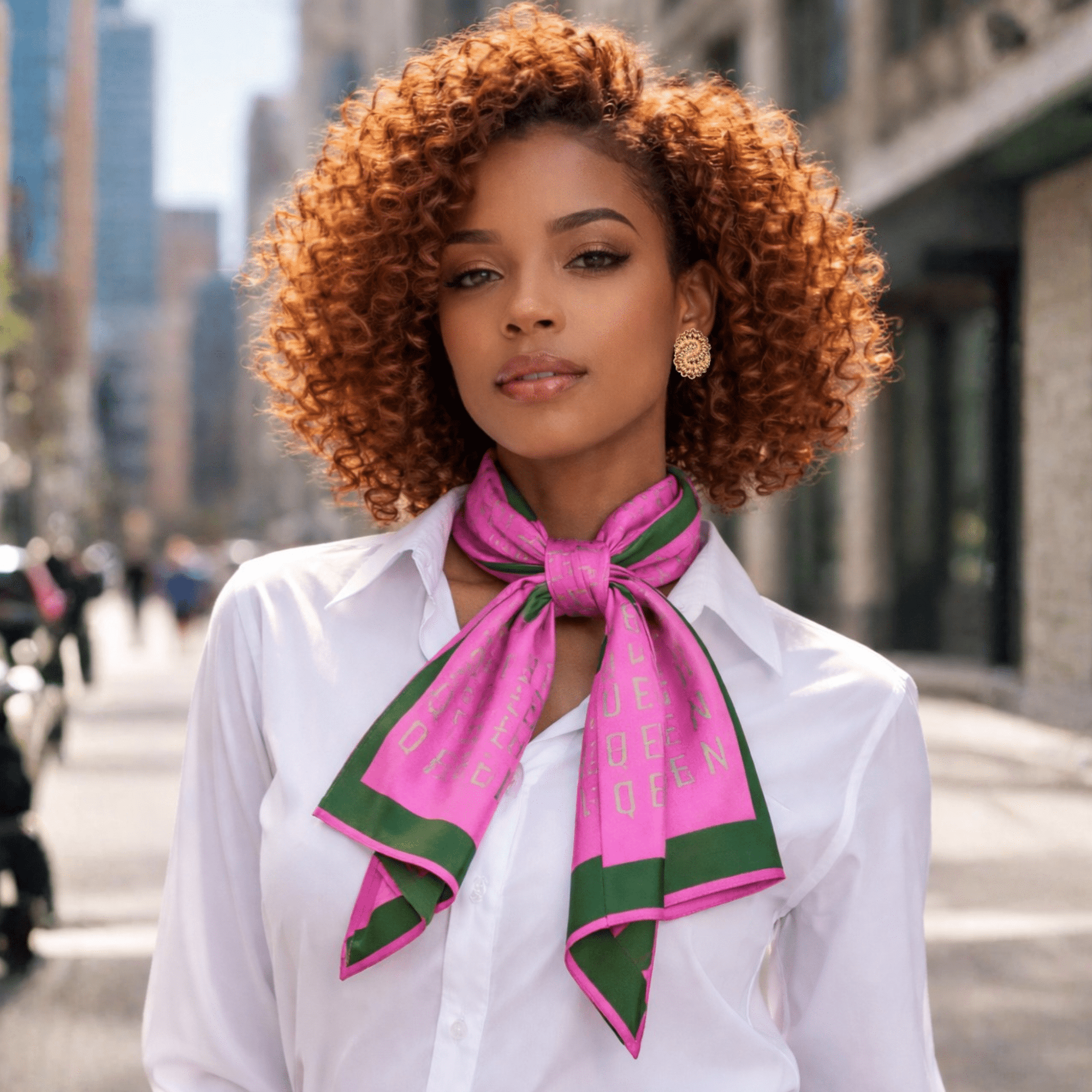 Queen Luxe Scarf 33" x 33" - Pink/Green,Scarves, Sassy Jones,