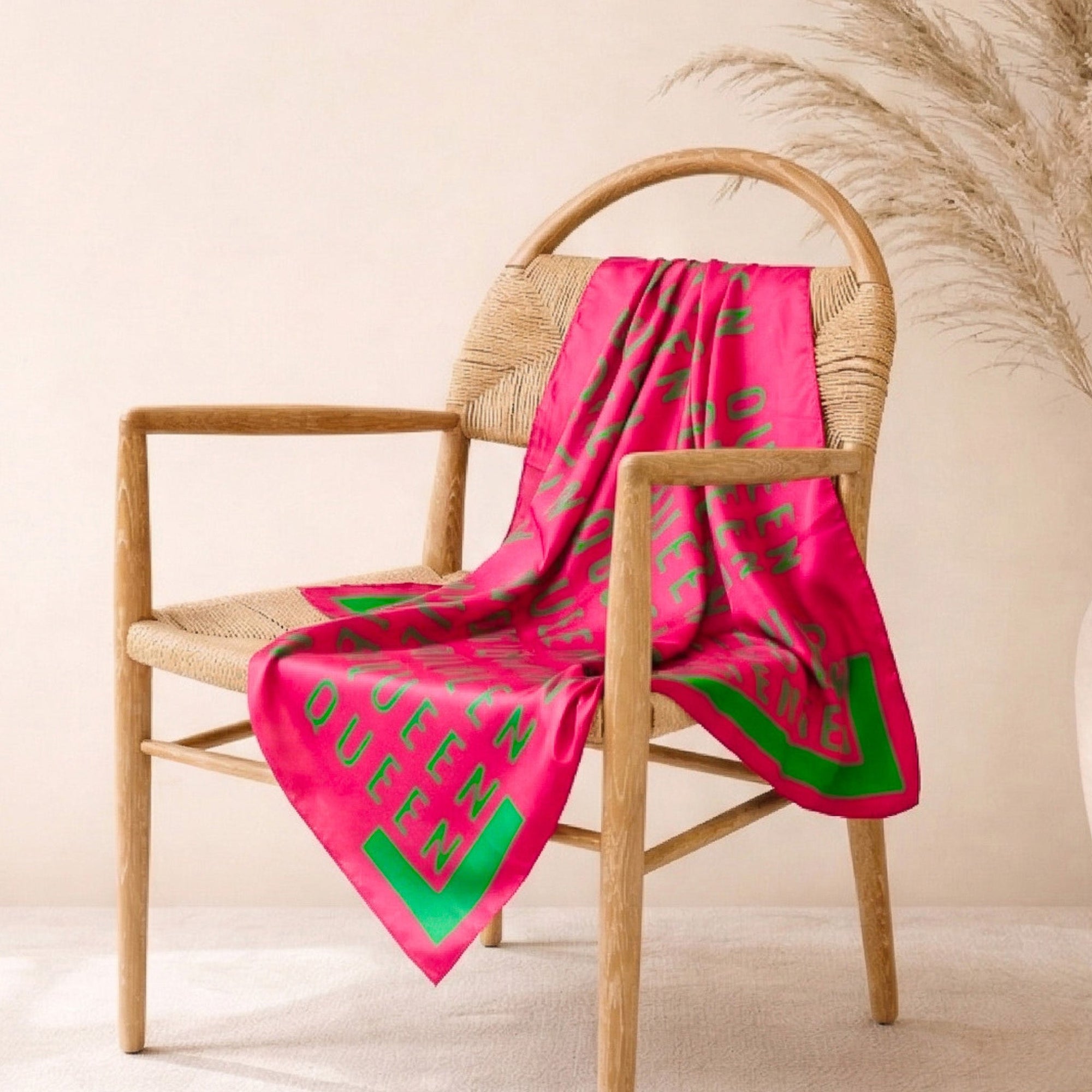 Queen Luxe Scarf 33" x 33" - Pink/Green,Scarves, Sassy Jones,