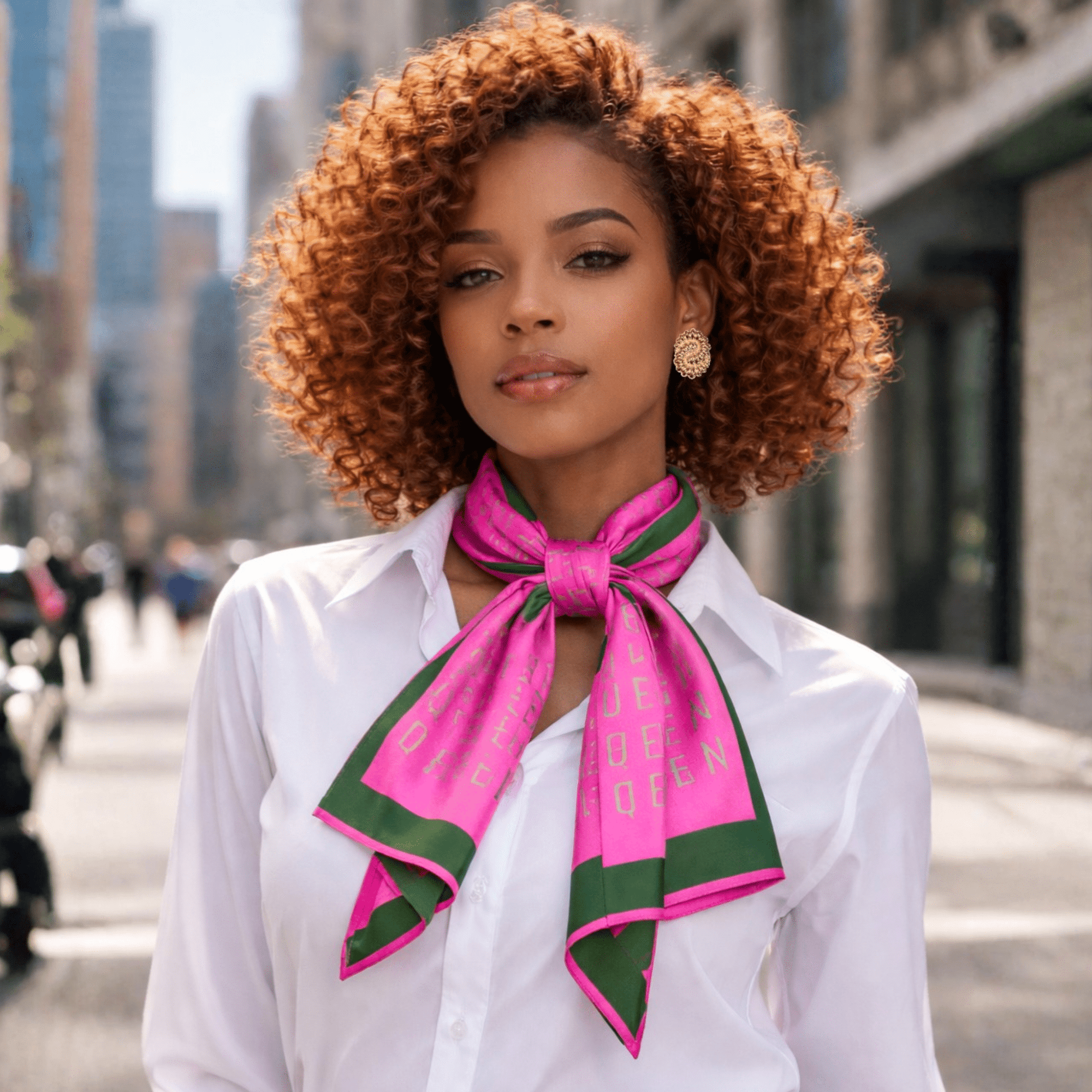 Queen Luxe Scarf 33" x 33" - Pink/Green,Scarves, Sassy Jones,