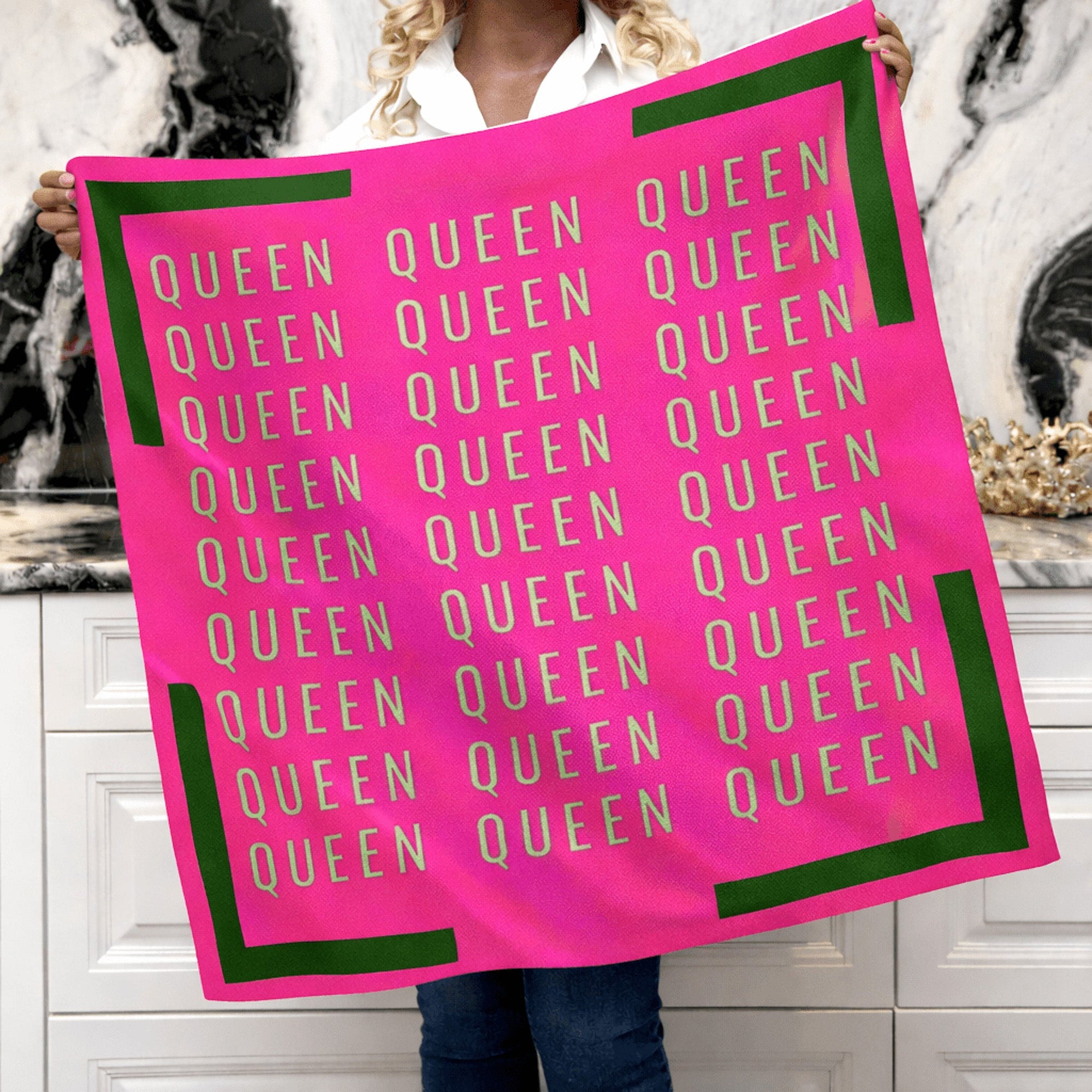 Queen Luxe Scarf 33" x 33" - Pink/Green,Scarves, Sassy Jones,