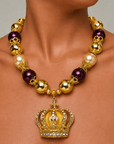 Reign Champagne Pearl Pavé Crown Statement Necklace,Necklaces, Sassy Jones,
