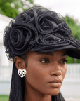 Rosette Ruffle Chiffon Cap - Onyx Bloom,Hat, Sassy Jones,