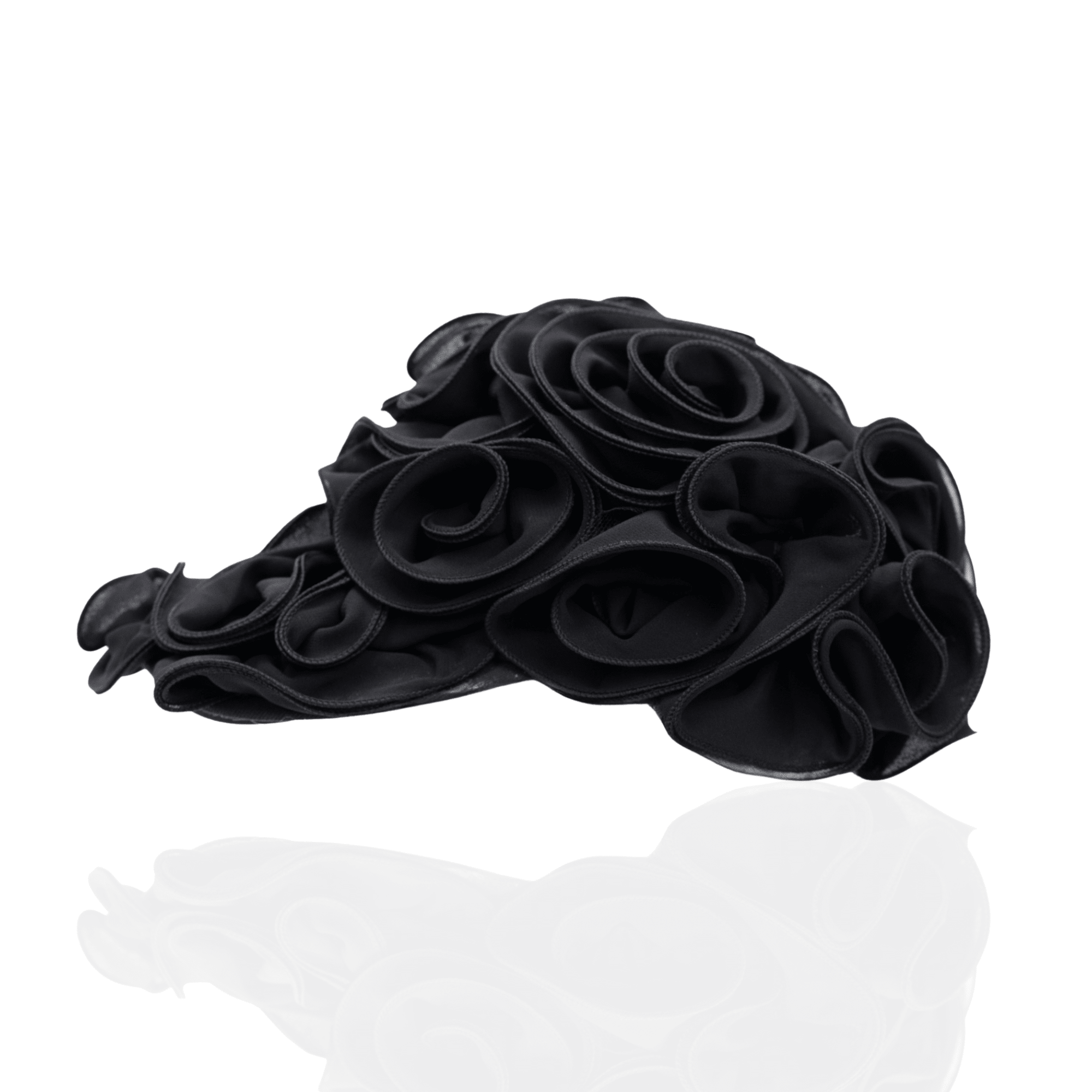 Rosette Ruffle Chiffon Cap - Onyx Bloom,Hat, Sassy Jones,