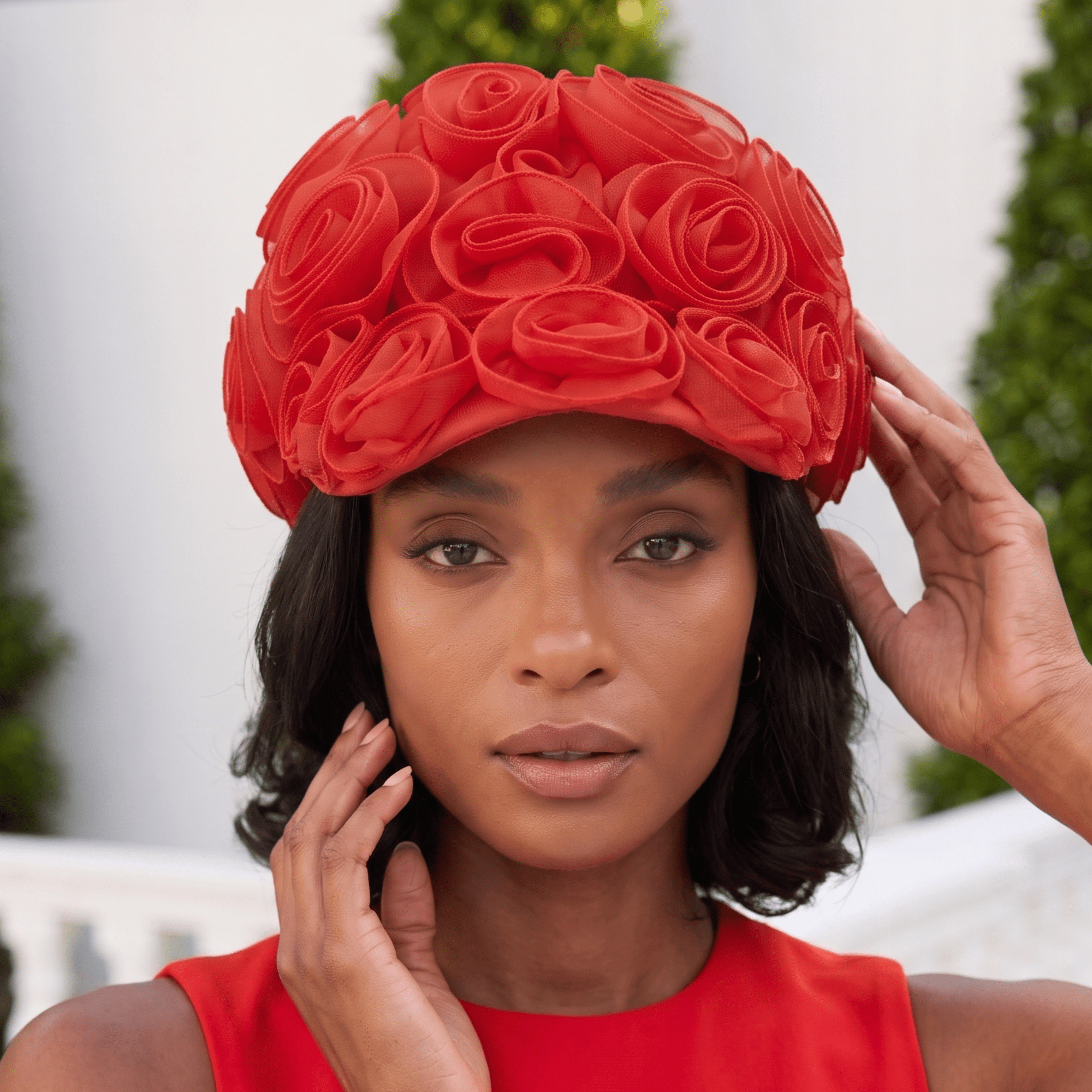 Rosette Ruffle Chiffon Cap - Rosey Red,Hat, Sassy Jones,