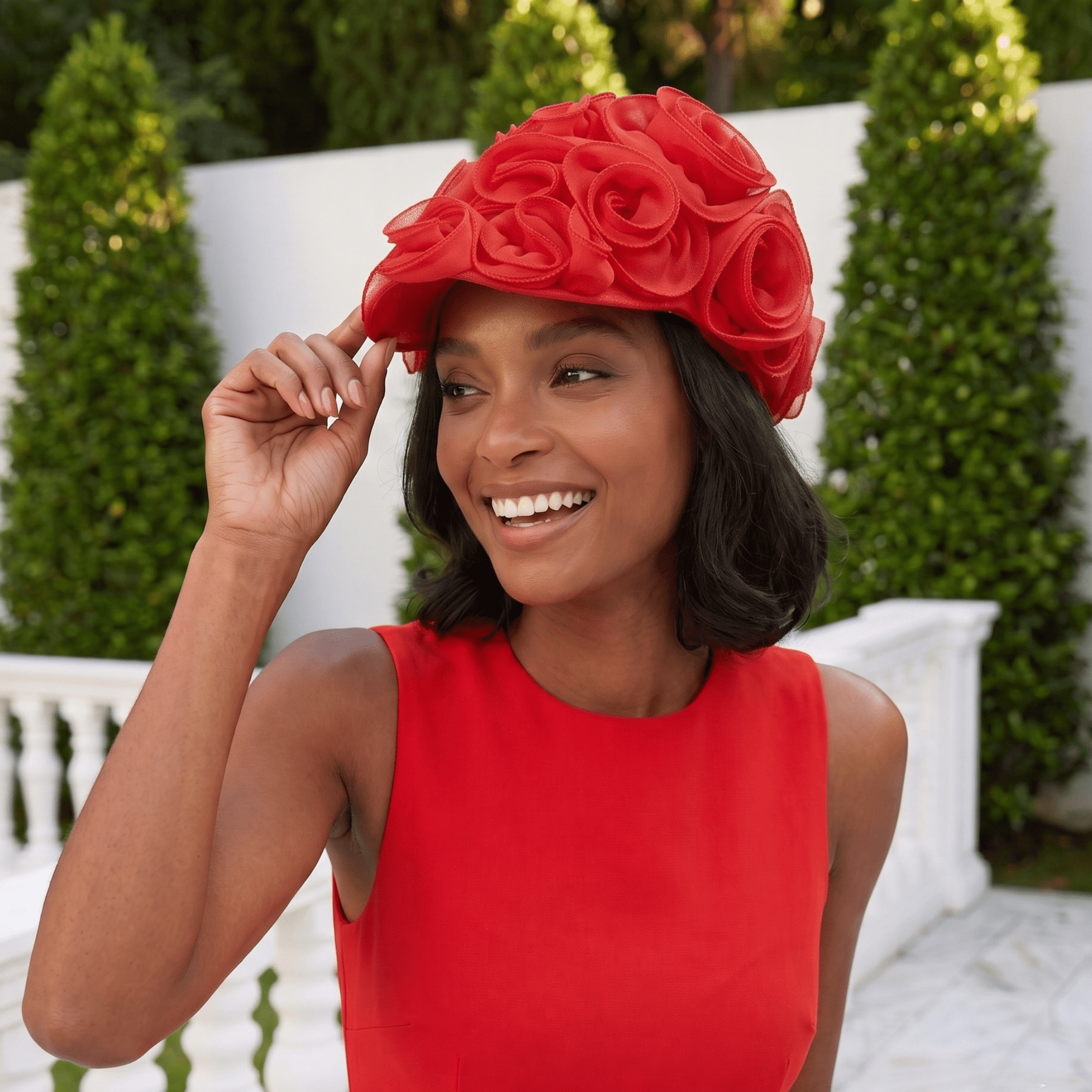 Rosette Ruffle Chiffon Cap - Rosey Red,Hat, Sassy Jones,