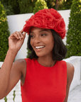 Rosette Ruffle Chiffon Cap - Rosey Red,Hat, Sassy Jones,