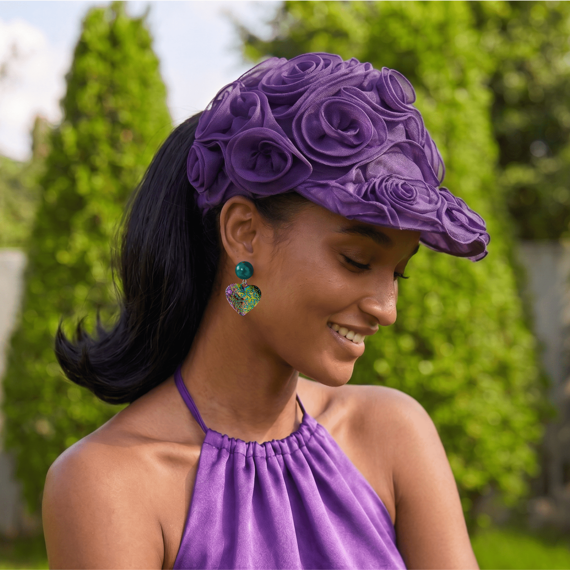 Rosette Ruffle Chiffon Cap - Royal Purple,Hat, Sassy Jones,
