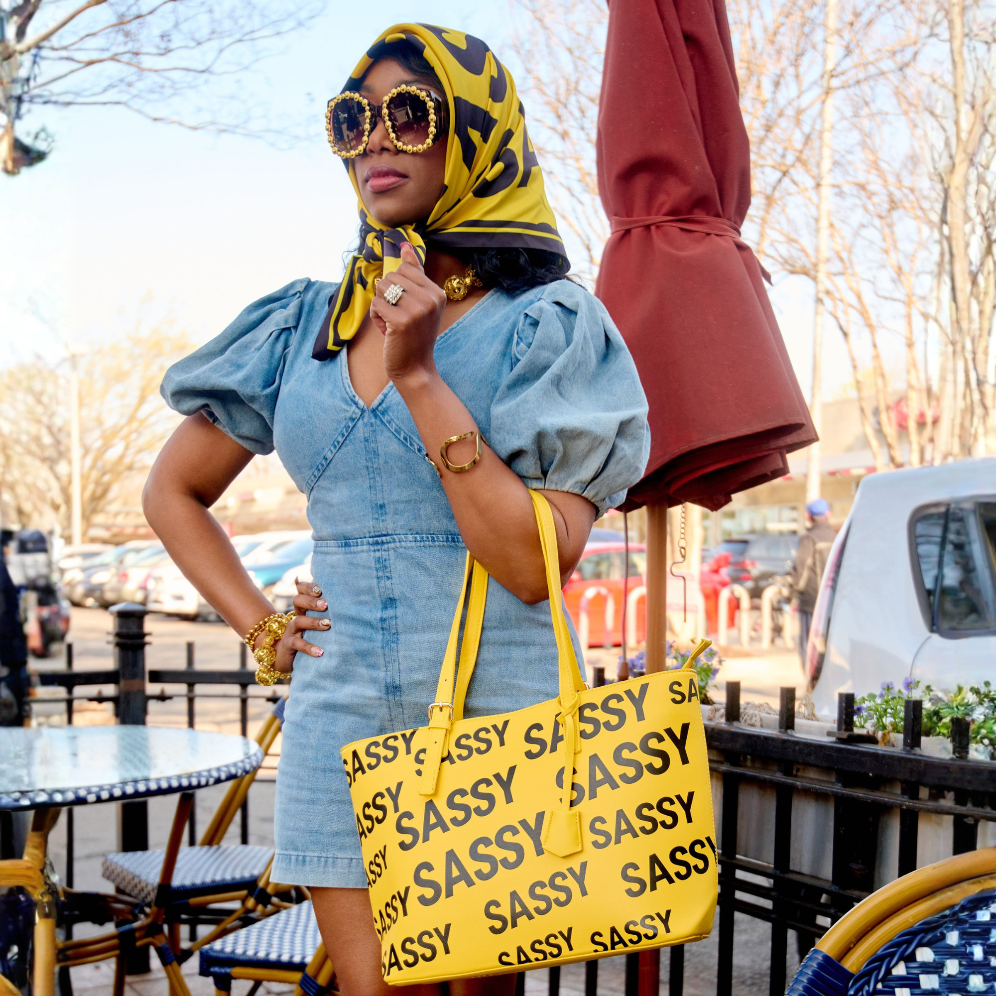 Sassy City Scarf 33" x 33" - Yellow/Black,Scarves, Sassy Jones,