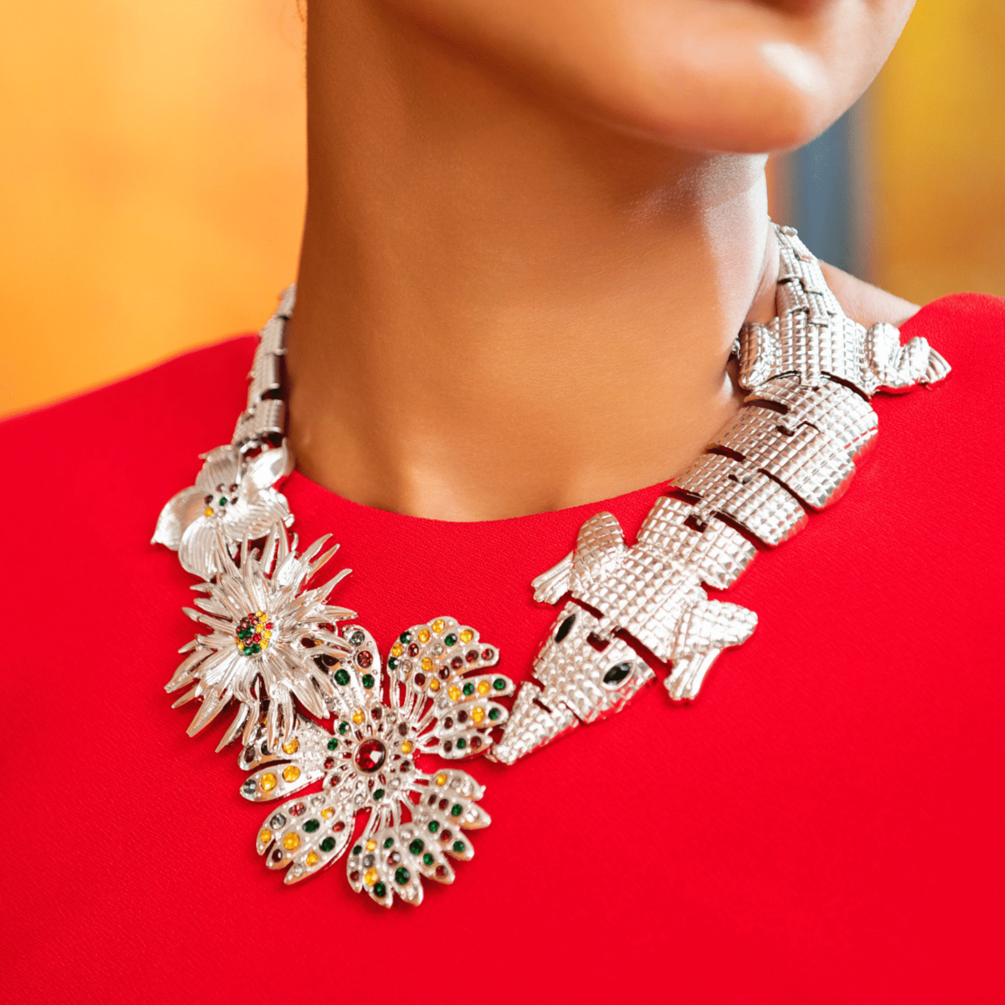 Savage Gardenia Bib - Platinum,Necklaces, Sassy Jones,