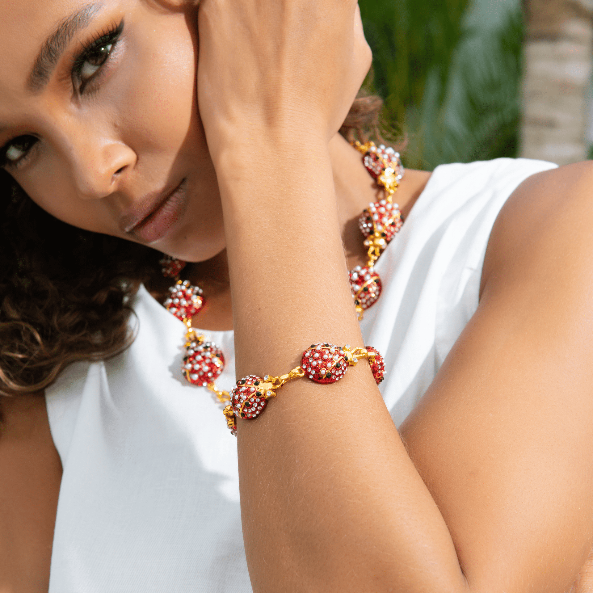 Scarlette Dainty Pearl Bracelet Ladybug