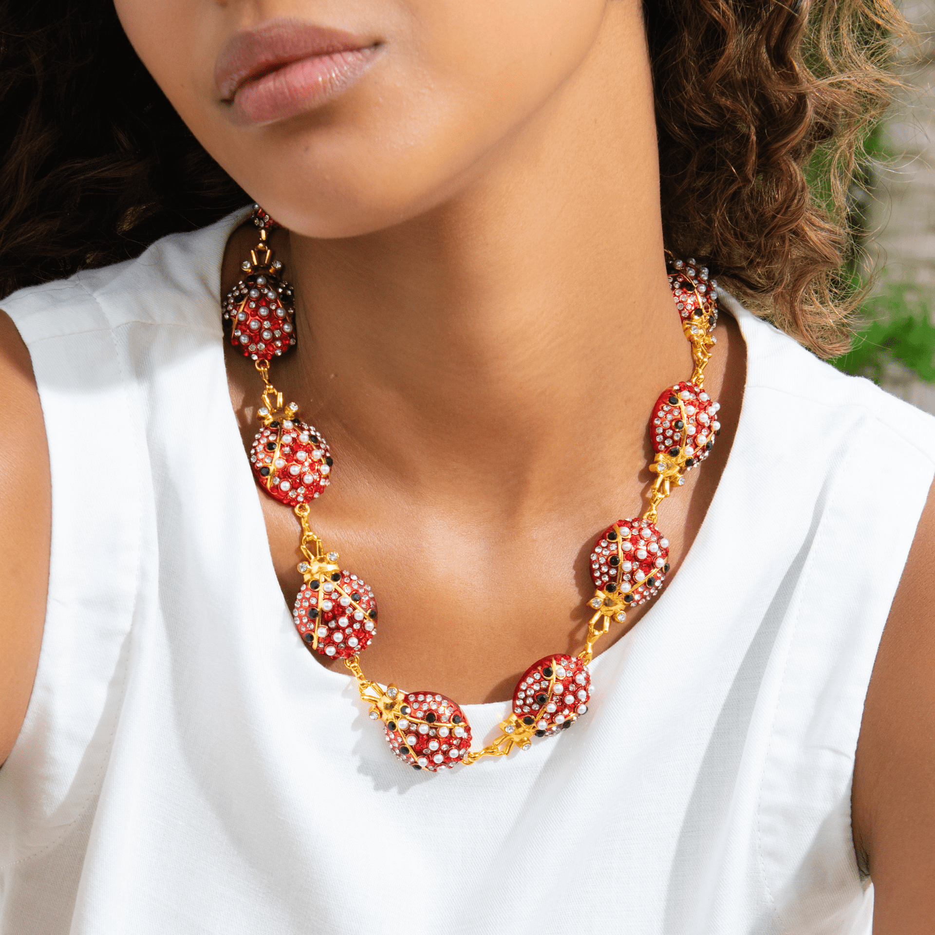 Scarlette Dainty Pearl Chain Ladybug