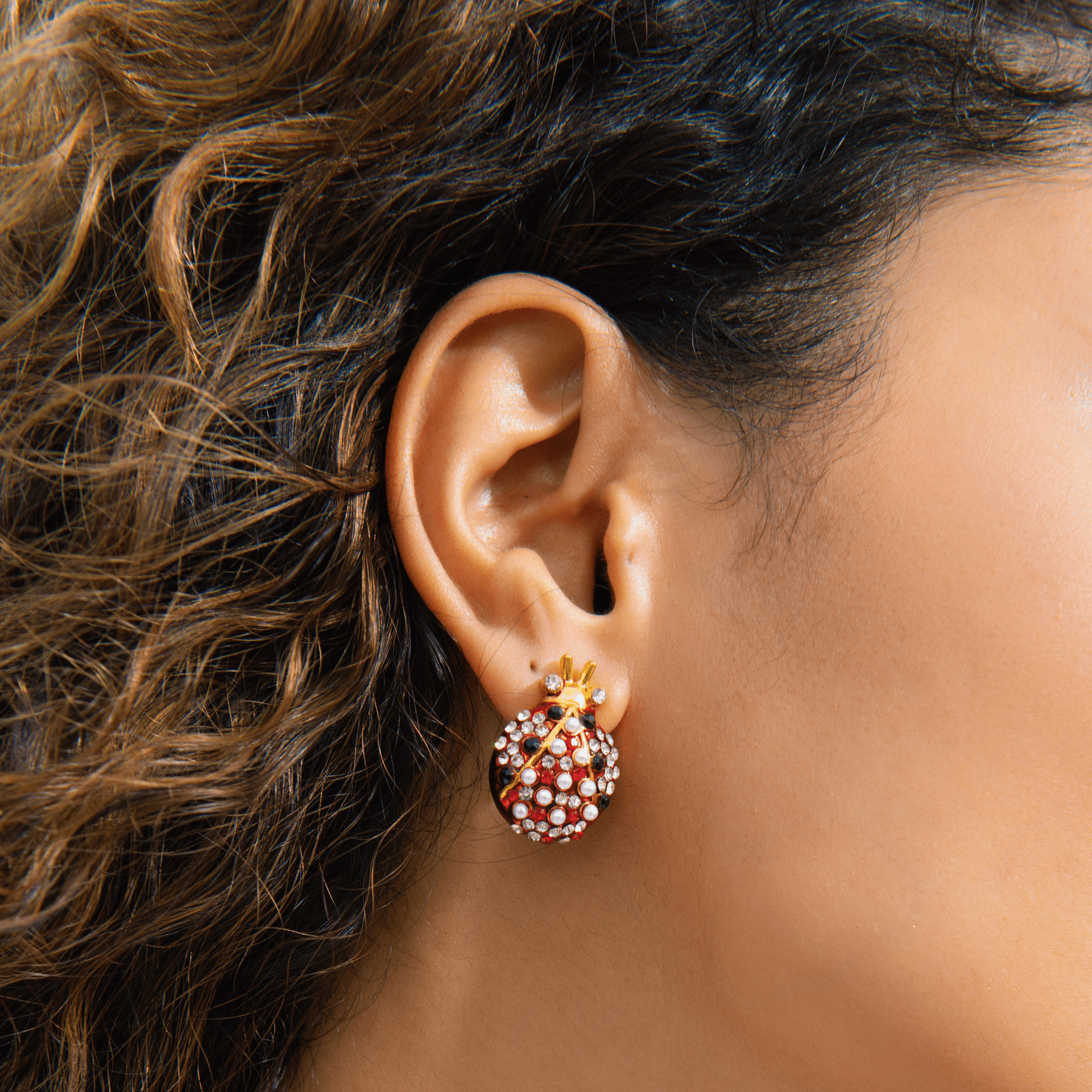 Scarlette Dainty Pearl Studs Ladybug