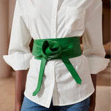 Sheepskin Leather Obi Wrap Belt  - Green