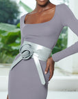 Sheepskin Leather Obi Wrap Belt - Metallic Silver