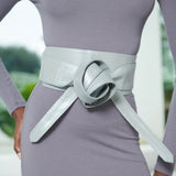 Sheepskin Leather Obi Wrap Belt - Metallic Silver