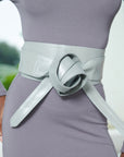 Sheepskin Leather Obi Wrap Belt - Metallic Silver