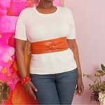 Sheepskin Leather Obi Wrap Belt - Orange,Belts, Sassy Jones,