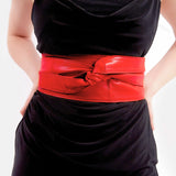 Sheepskin Leather Obi Wrap Belt  - Red