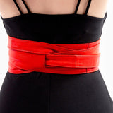 Sheepskin Leather Obi Wrap Belt  - Red