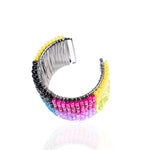 Simone Seed Bead Adjustable Cuff - Rainbow Ombre - Sassy Jones, beaded jewelry, handcrafted, vibrant colors, intricate designs, timeless elegance, glass beads, Playful design, Elegant craftsmanship, Fashion accessory, birthday jewelry, wedding jewelry, bridal jewelry, summer jewelry, handcrafted, timeless elegance, modern sophistication, statement making jewelry, unique bracelets, weddings, anniversaries