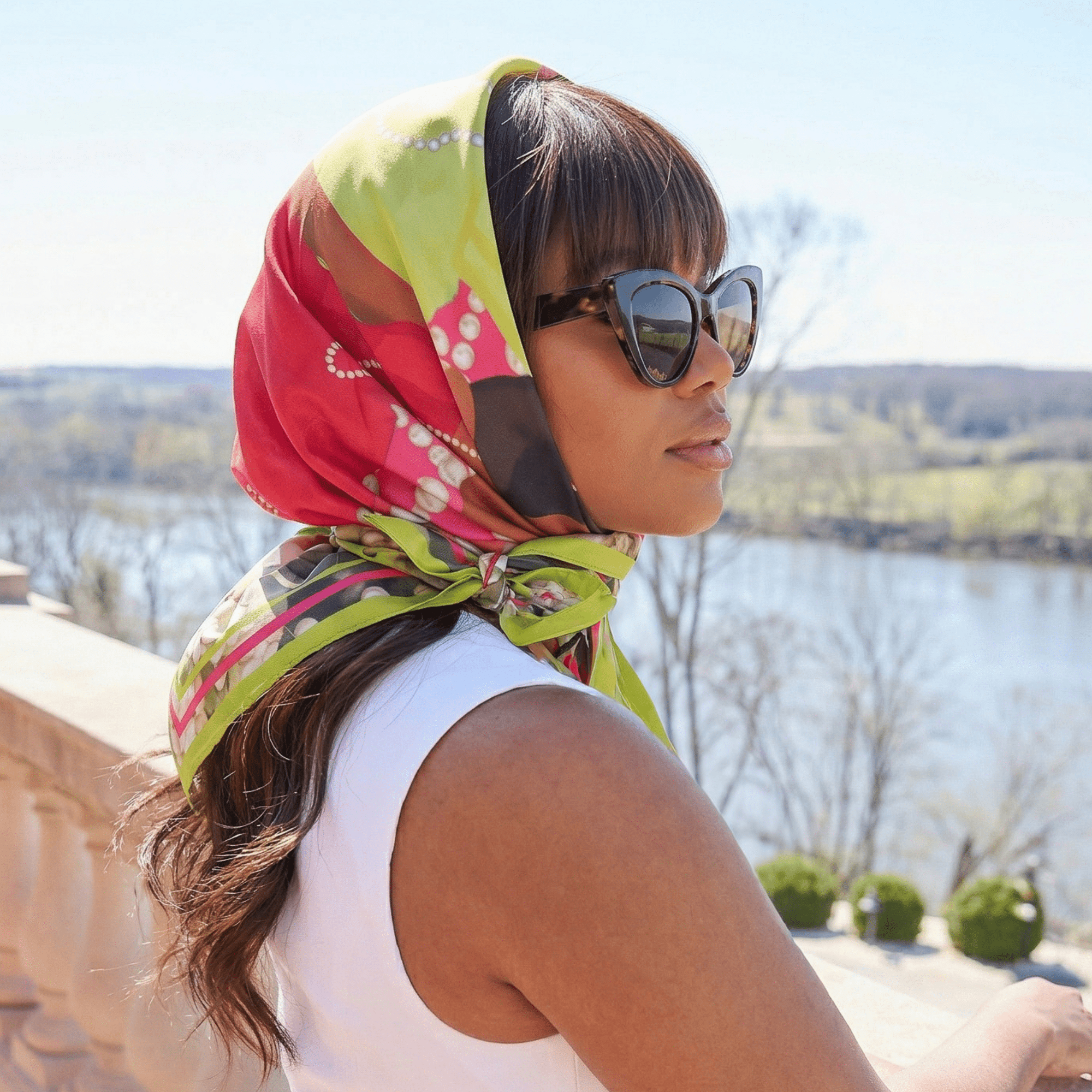 Sistership Luxe Scarf 33" x 33" - Pink/Green,Scarves, Sassy Jones,