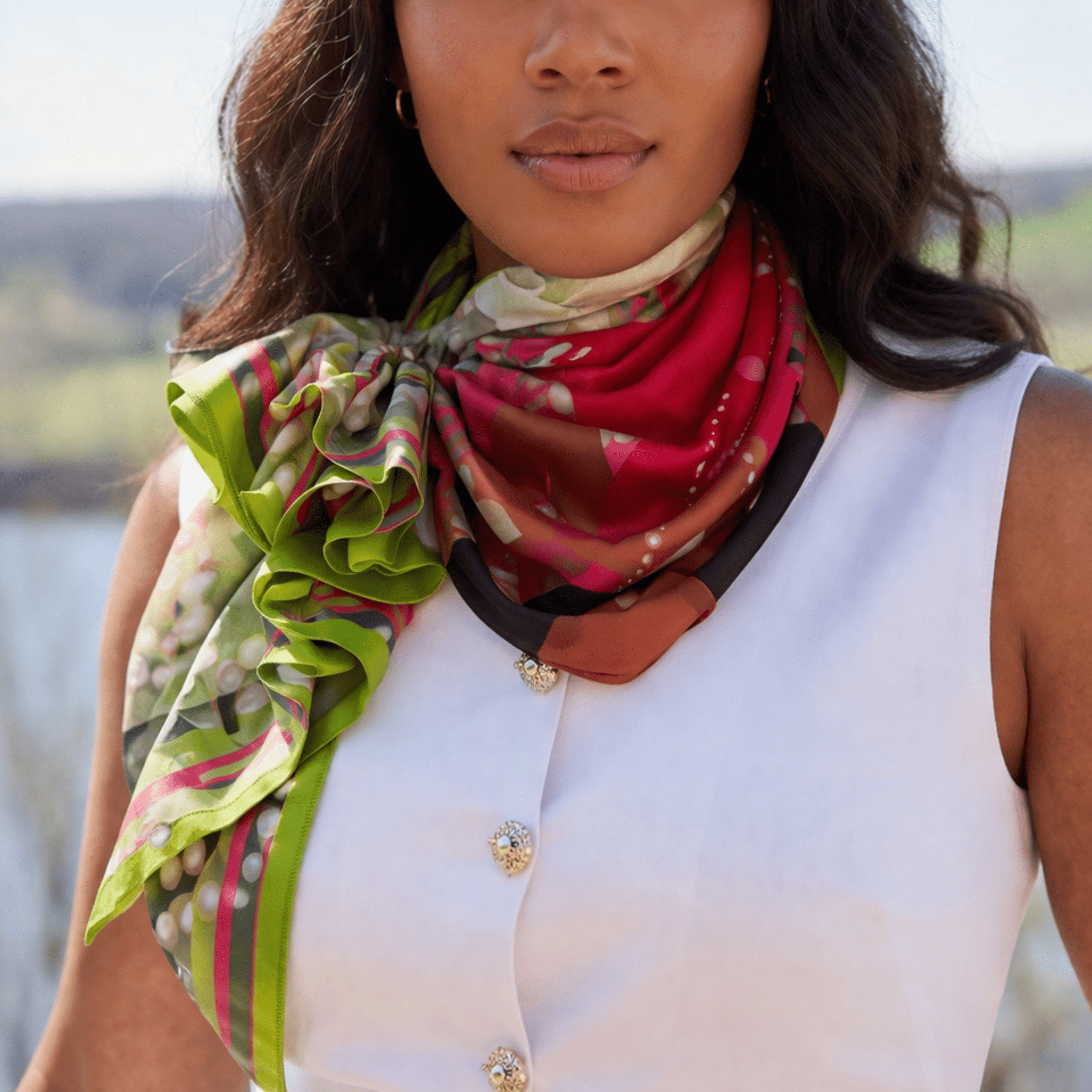 Sistership Luxe Scarf 33" x 33" - Pink/Green,Scarves, Sassy Jones,