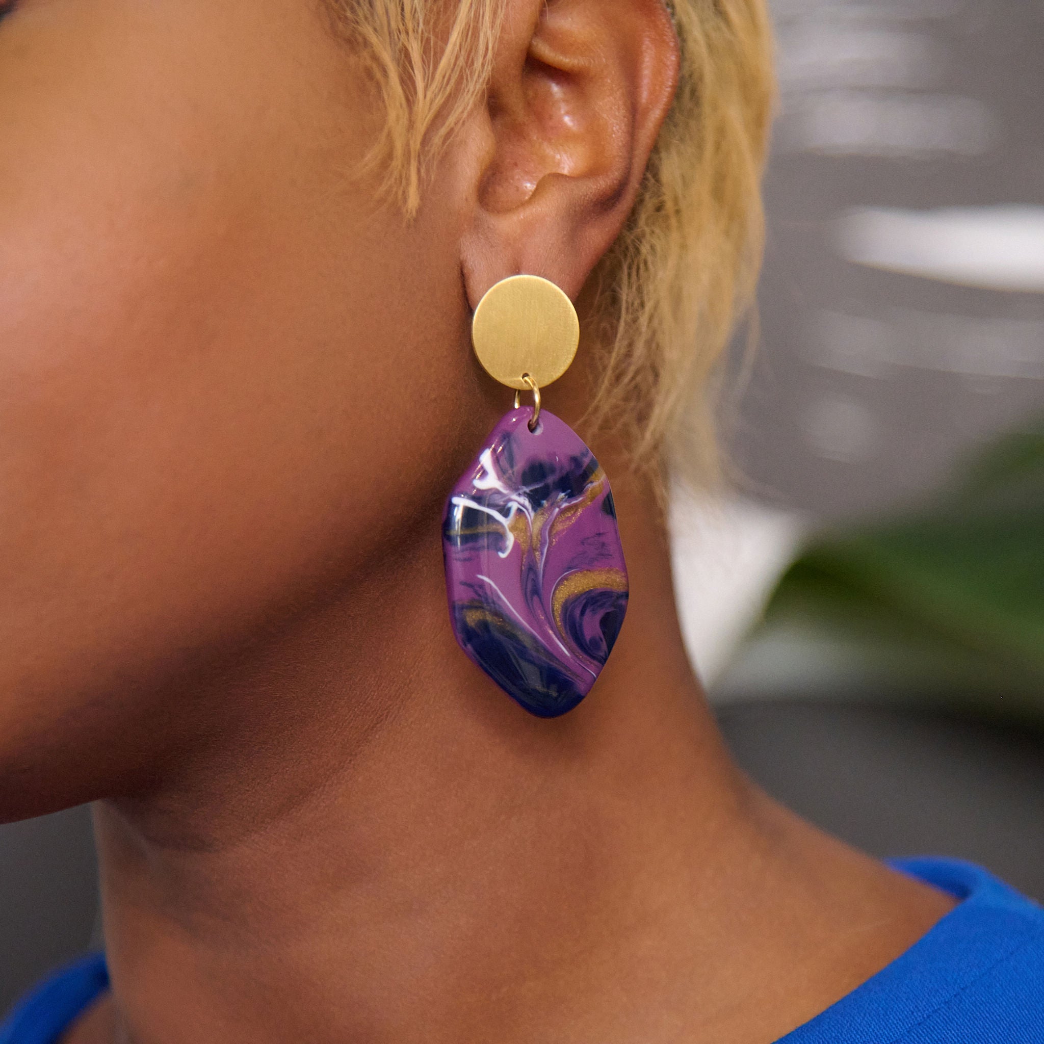 Talia Dangles - Purple/Gold,Earrings, Sassy Jones,