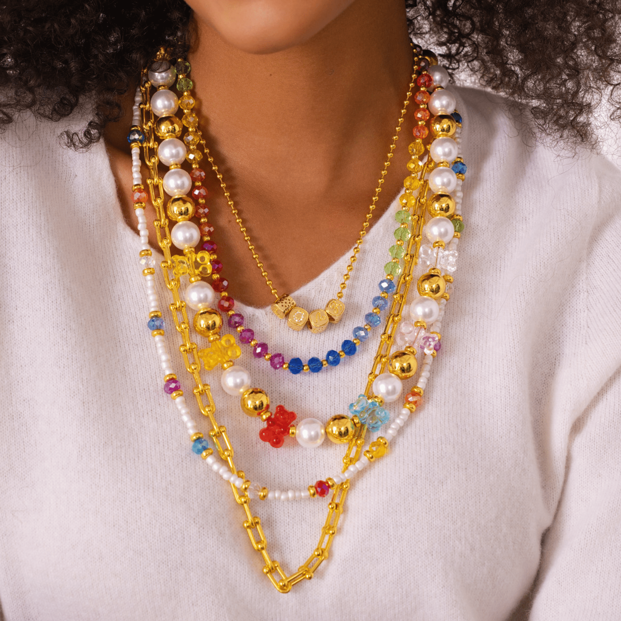 Teddy Glam 18k Layering Pearl Chain,Necklaces, Sassy Jones,