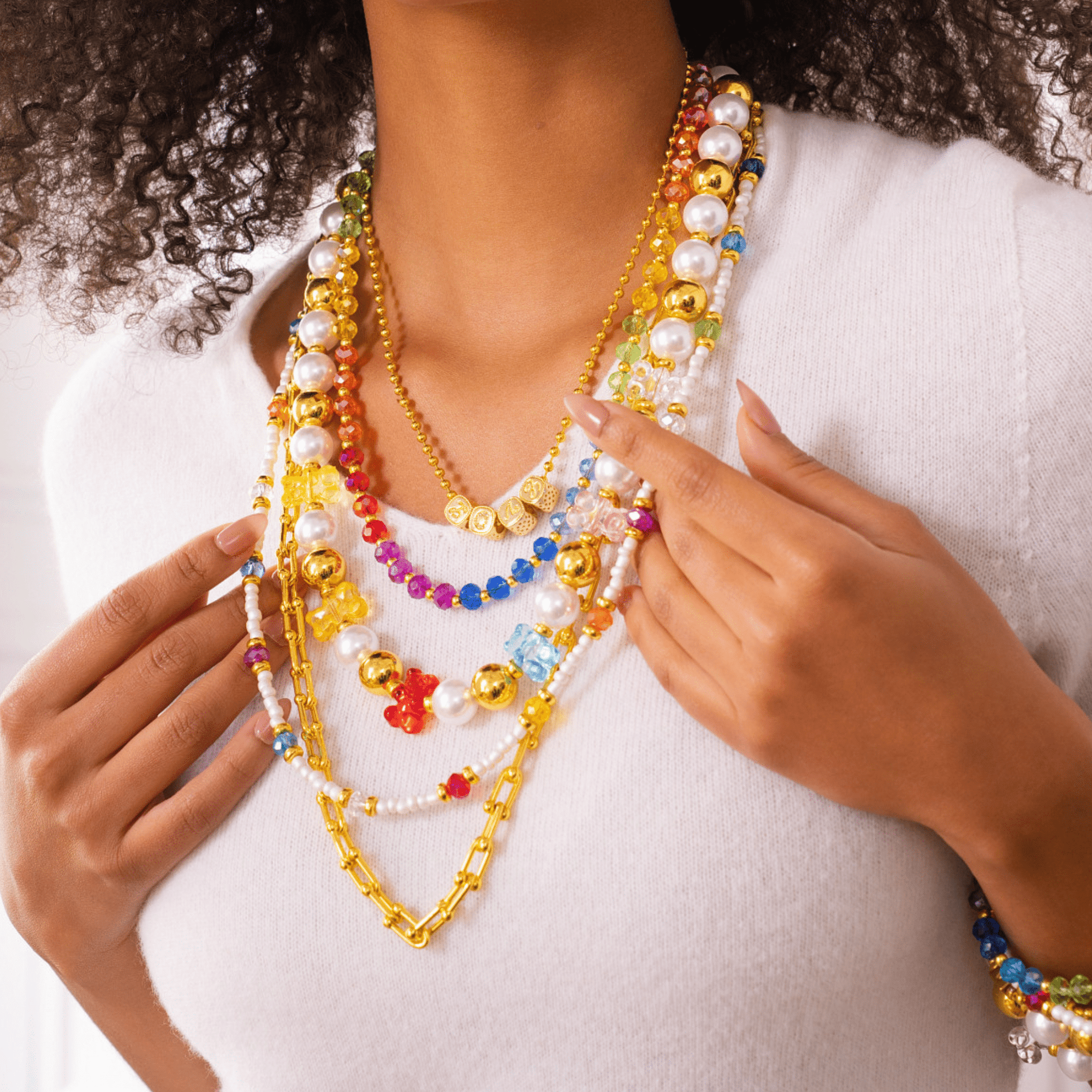 Teddy Glam 18k Layering Pearl Chain,Necklaces, Sassy Jones,