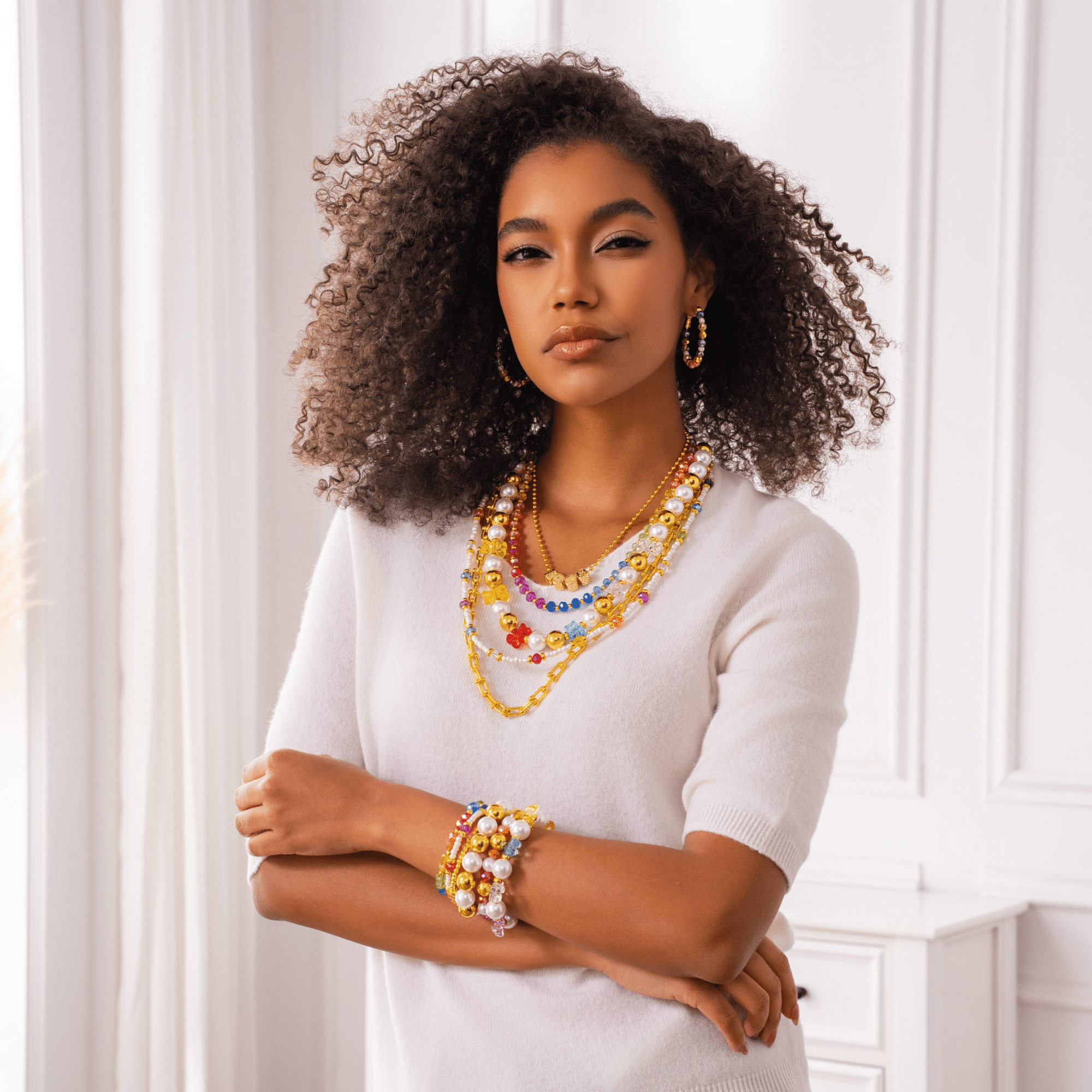 Teddy Glam 18k Layering Pearl Chain,Necklaces, Sassy Jones,