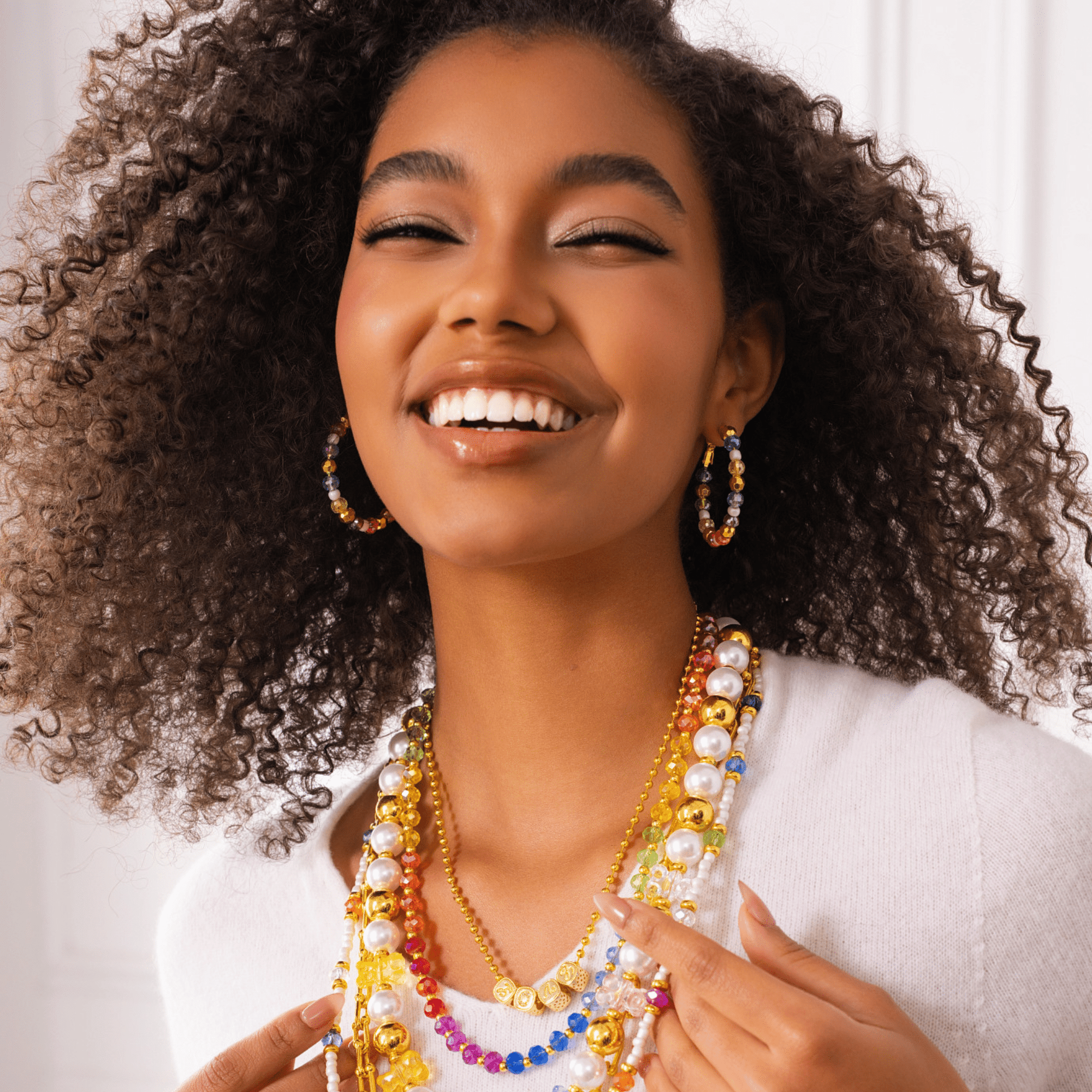 Teddy Glam Glass & Pearl Hoops,Earrings, Sassy Jones,