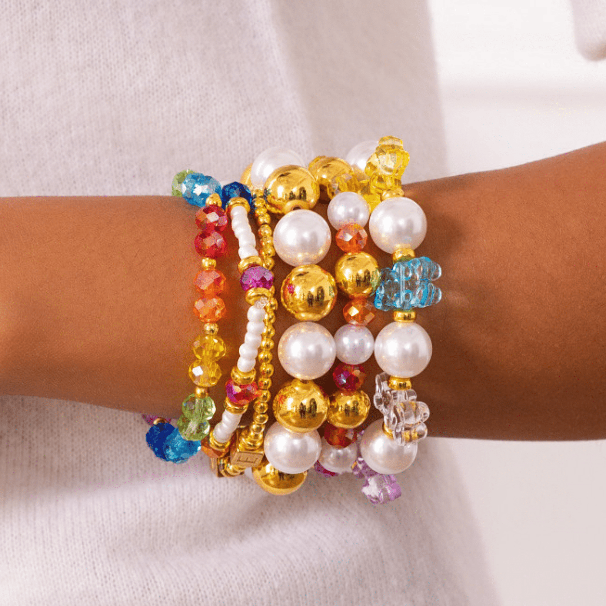 Teddy Glam Pearl 6pc Stretch Bracelet Stack,Bracelets, Sassy Jones,