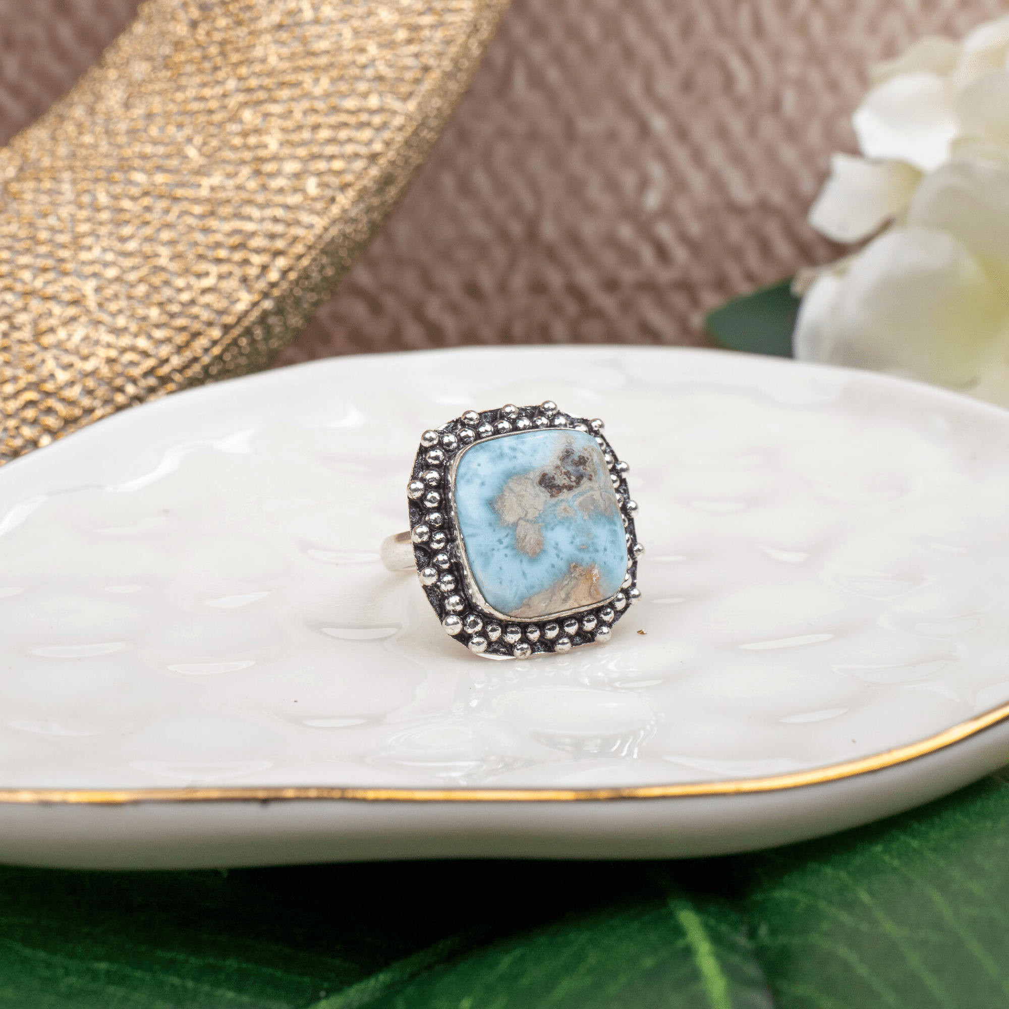 Tempest Larimar Square Adjustable Ring,Rings, Sassy Jones,