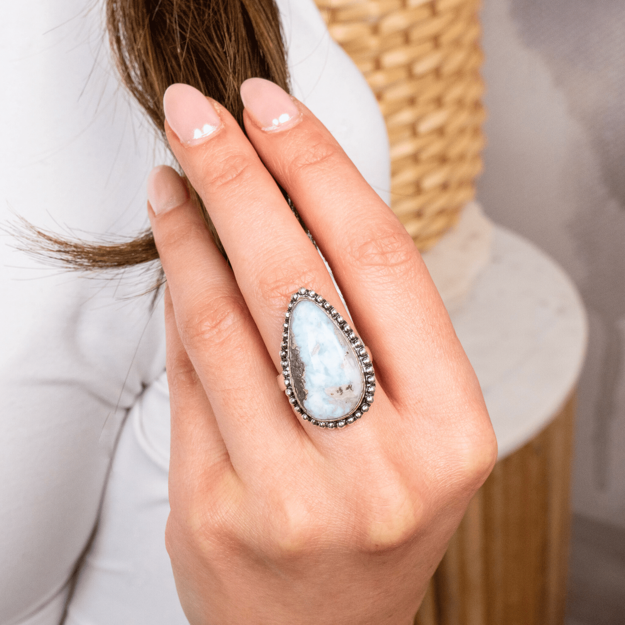 Tempest Larimar Teardrop Adjustable Ring,Rings, Sassy Jones,