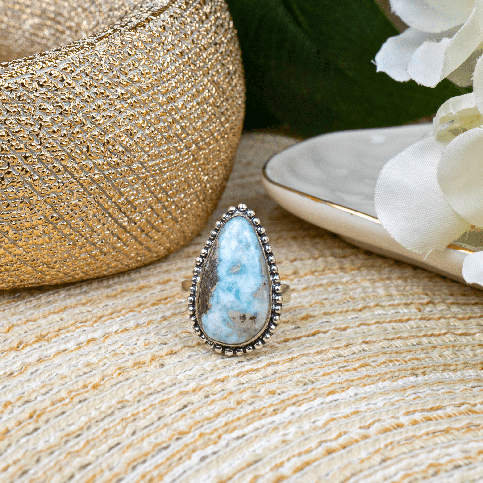 Tempest Larimar Teardrop Adjustable Ring,Rings, Sassy Jones,